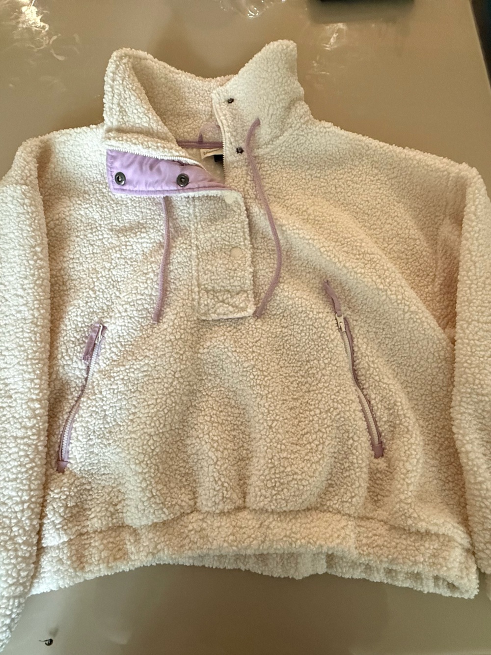 Universal Thread Cream Sherpa Jacket with Lilac Trim